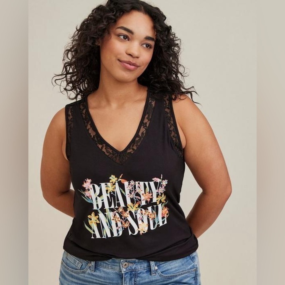 Lace Trim Tank - Super Soft Beauty & Soul Black plus size 3 - Picture 7 of 7